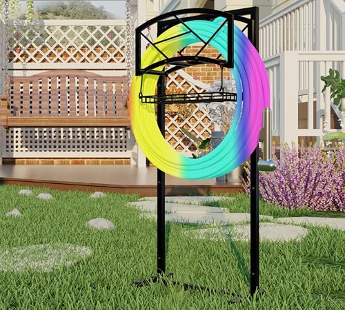 Fire Beauty Heavy-Duty Portable Garden Hose Holder with Storage Basket,80+ lbs Capacity, Modern Geometric Design, Holds 180ft 1/2" Hose,Dual Support Rods & Rustproof Screws - Image 3