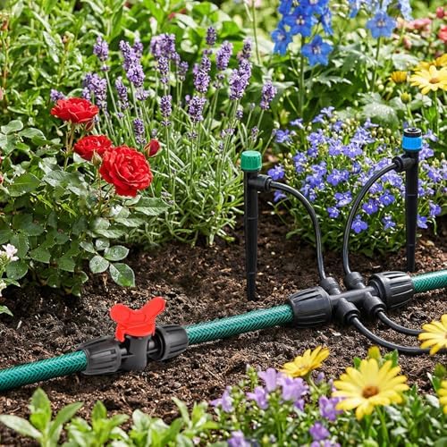 Garden Irrigation Tubing, 100ft 1/2" Tubing with 4 x 6-Way Connectors for 1/4" Hose, Flexible Distribution Drip System for Garden Greenhouse, Flower Beds, Patio, Lawn (100ft) - Image 7