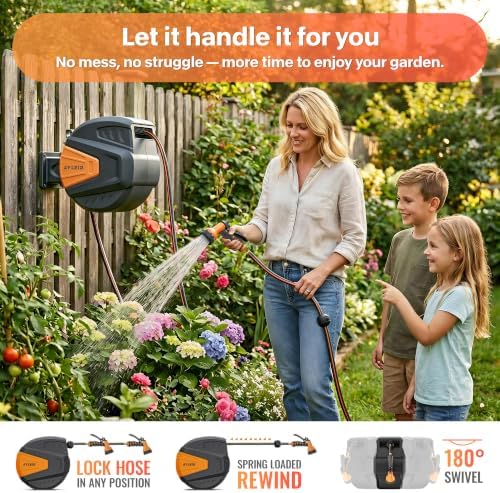 Ayleid Retractable Rubber Hybrid Garden Hose Reel, 1/2"x100ft Wall Mount - Image 3