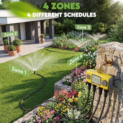 4 Zone Water Timer for Garden Hose, 4 Outlets Sprinkler Timer Kit - Image 3