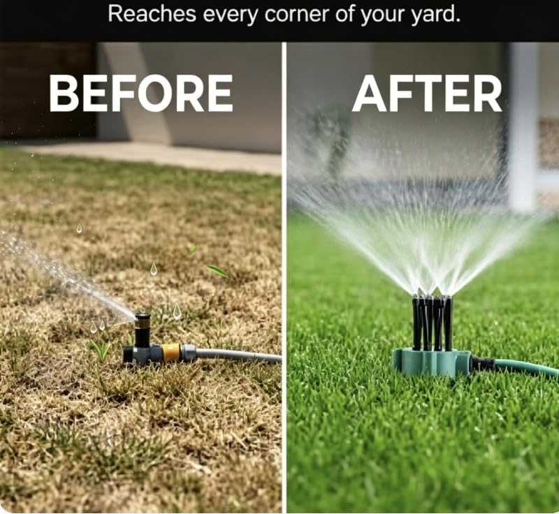 360° Coverage Rotating Lawn Sprinkler for Large Areas – Adjustable Water-Saving System with Durable Spike Base, Compatible with 1/2", 3/4" and 1" Garden Hoses (3PC+1/2"、3/4"、1 "Fit) - Image 7