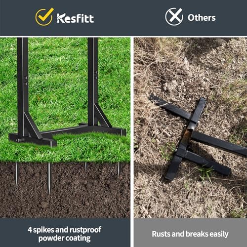 Kesfitt Garden Hose Holder Stand with 4 Spikes & 2 Tool Hooks, Detachable Heavy Duty Metal Freestanding Hose Reel Outdoor Organizer for Lawn Yard Water Storage Rack - Image 4