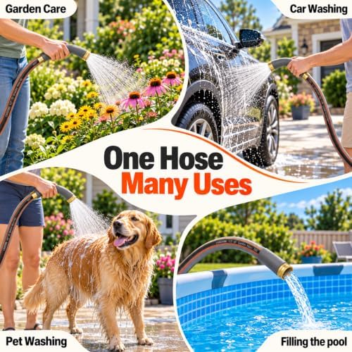 100FT Garden Hose, 1/2" Non-Expandable Lightweight Hybrid Water Hose with Solid Brass Fittings, Flexible & Tangle Resistant Hose, Leak Resistant for Backyard, Garden, Car Washing and Outdoor Use - Image 6