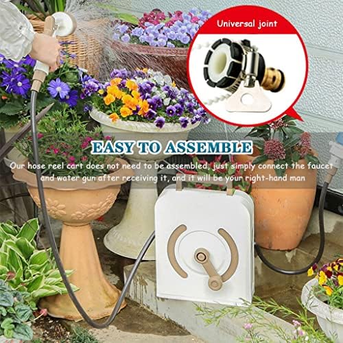 Hose Reel Cart Water Hose Cart Reel Compact Garden Hose Organizer, Portable Retractable Hose Reel, Household Car Wash Tool with Water Gun, for Backyard (Beige Hose Cart+15m Pipe) - Image 6
