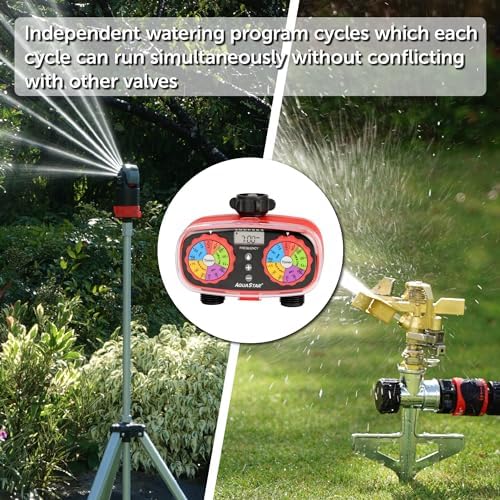 AQUASTAR Two-Zone Hose Watering Timer (Red) Garden Hose Sprinkler Timer, Automatic Irrigation for Lawn, Garden, Yard, Two Outlets - Image 3