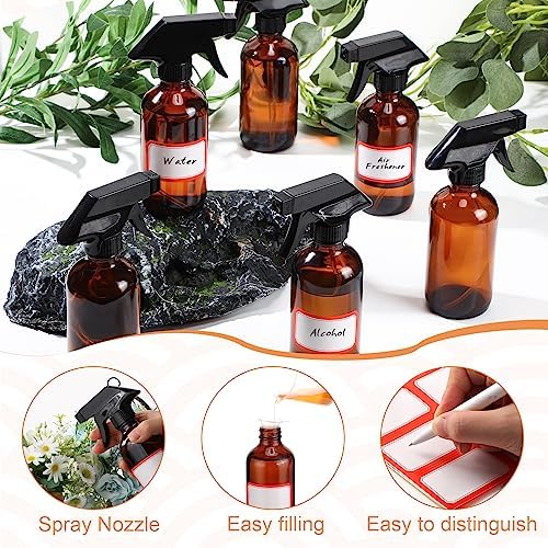 Norme 12 Pcs 8 oz Glass Spray Bottles, Funnels and Labels, Amber, Classic - Image 3