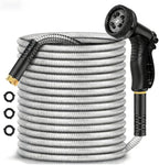 Garden Hose Metal 100FT, Stainless Steel Heavy Duty Water Hose With 10 Function Nozzle, No-Kink, Tough & Flexible, Sturdy and Lightweight, Rust Proof for Yard, Outdoor, RV by BAZOLOTA