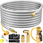 NQN 24FT Quick Connect Propane Hose for RV to Gas Grill, RV Quick Connect with 1/4" Safety Shutoff Valve, LP Quick Disconnect Propane Hose with Elbow Adapter for Blackstone 17"/22" Griddle by NQN