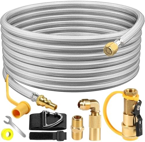 NQN 24FT Quick Connect Propane Hose for RV to Gas Grill, RV Quick Connect with 1/4" Safety Shutoff Valve, LP Quick Disconnect Propane Hose with Elbow Adapter for Blackstone 17"/22" Griddle by NQN