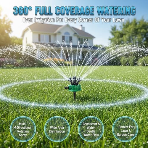 360°Coverage Precision Garden Irrigation Sprinkler, Adjustable Water Saving System Heavy Duty Spike Base, multidirectional lawn sprinkler Stable Rotating Water with Wide Coverage for Yard (3 PCS) - Image 7