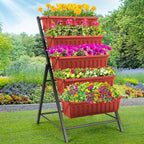 Homdox 5-Tier Elevated Garden Bed- Freestanding Vertical Raised Bed for Gardening, 5 Garden Planter Boxes and 5 Hooks, Perfect to Grow Vegetables Herbs Flowers Indoor(Brick Red) by HOMDOX