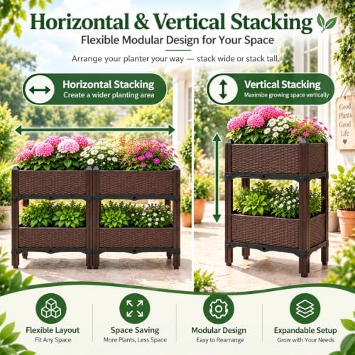 DYRABREST Set of 4 Raised Garden Bed Self-Watering Plastic Planter Box Stand with Legs, Sun and Frost Resistant Planter Outdoor Vegetable Growing Bed for Flower Herb Backyard, Patio, Balcony - Image 3