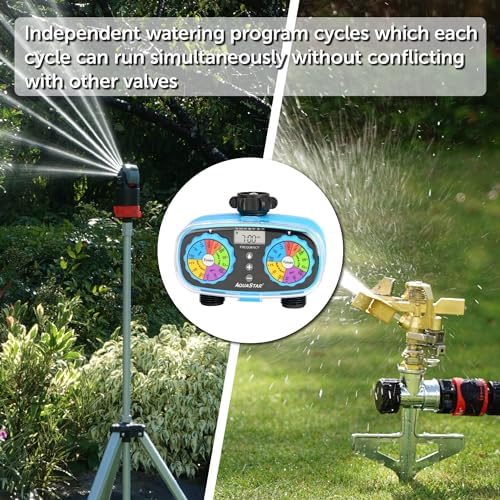 AQUASTAR Two-Zone Hose Watering Timer (Blue), Automatic Irrigation for Lawn, Garden, Yard, Two Outlets - Image 3