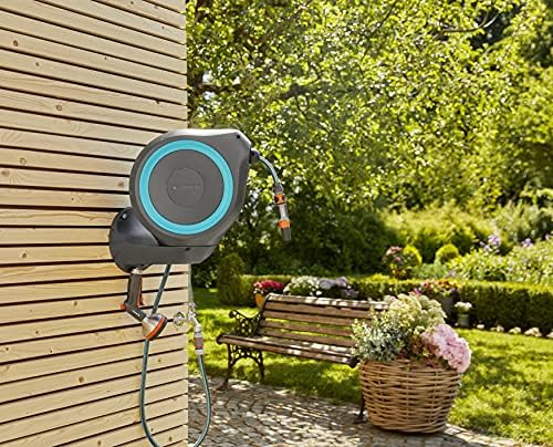Gardena 18600 50 Foot Wall Mounted Retractable Hose Reel, 50 ft, Standard, Turquoise - Image 6