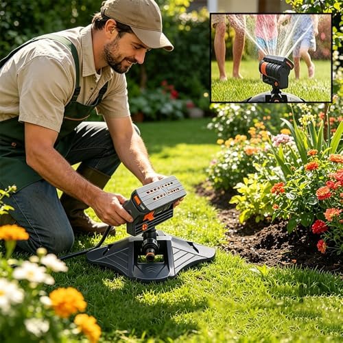 Sakerplus Adjustable Oscillating Sprinkler, Wide Coverage Lawn Sprinkler with Flow Control, 4 Spray Patterns, Dual Filtration, Metal Hose Connector for Yard Garden Grass (4set) - Image 3