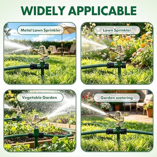 4 Pack Impact Lawn Sprinkler, Heavy Duty Zinc Alloy Lawn Sprinkler Head with Zinc Alloy Spike Base, 360° Adjustable Pulsating Water Sprinkler for Large Area Yard Lawn Patio Garden Irrigation - Image 6