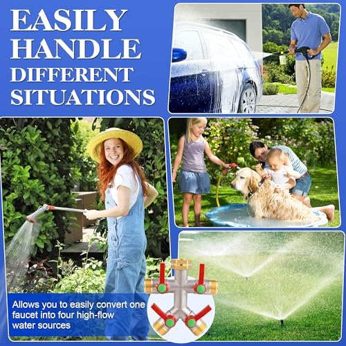 EJW Hose Splitter 4 Way, Garden Hose Splitters, Heavy Duty Faucet Splitter,Rv Brass Water Hose Y Splitter, Hose Connector, Spigot Splitter, Four Way Hose Manifold Valve 3/4 Inch GHT Thread. - Image 4