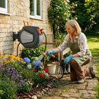 Auto Rewind Retractable Hose Reel, Wall Mounted with 180° Swivel, Multi-Function Spray Nozzle for Outdoor Watering - Image 3
