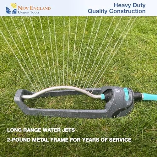 Turbo All-Metal Oscillating Sprinkler 100005 for Lawn, Heavy Duty Metal Tube & Base, Adjustable Pattern to Cover Up to 4,000 Sq Ft, 18 Brass Nozzles for Even Watering, by New England Garden Tools - Image 5