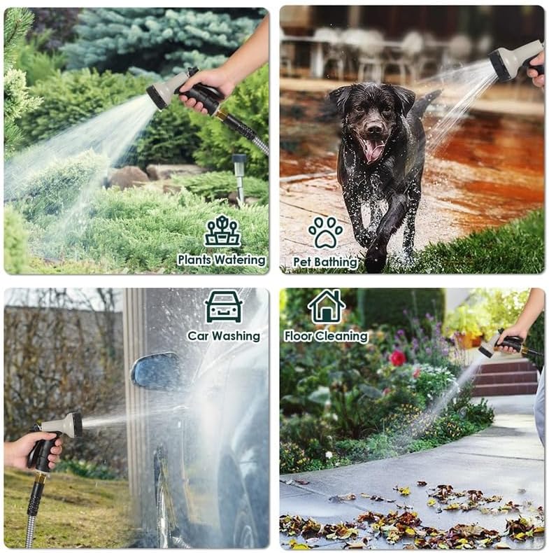 Stainless Steel Metal Garden Hose, 100ft Flexible Water Hose with 10 Adjustable Patterns Spray Nozzle, Heavy Duty, Kink Free, 2 Nozzles Included - Image 4