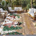 Winter Season 5x8 Waterproof Outdoor Rug with Non‑Slip Backing Boho Glittering Christmas Tree Snowman Plank Machine Washable Deck Patio Rug Mat for Camping, RV, Garden, Balcony Pool - Image 2