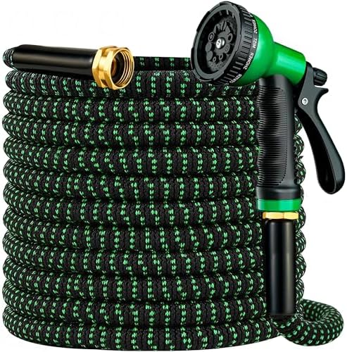 Expandable Garden Hose 50 ft with 10 Function Spray Nozzle, Flexible, Kink Free, Leak-Proof, Ultra Lightweight Retractable Stretch Water Hose 50ft for Yard, Lawn, Car Wash and Outdoor (Black Green) by Unknown
