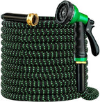 Expandable Garden Hose 100 ft with 10 Function Spray Nozzle, Flexible, Kink Free, Leak-Proof, Ultra Lightweight Retractable Stretch Water Hose 100ft for Yard, Lawn, Car Wash and Outdoor (Black Green) by Unknown