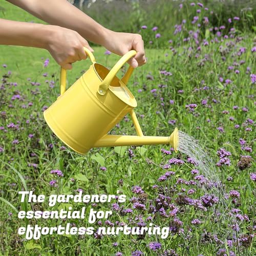 1 Gallon Watering Can for Plants, Watering Cans for Indoor&Outdoor Gardening, Galvanized Steel Watering Pot with Removable Spout, Metal Water Can with Ergonomic Movable Handle(Cute Yellow) - Image 5