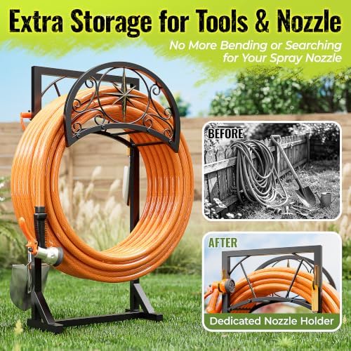 Garden Hose Holder 130FT Decorative Freestanding Water Hose Holder Storage with 4 Spikes for Outside - Image 6