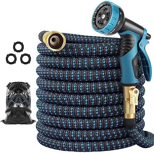 100 ft Expandable Garden Hose - All New 2026 Retractable Water Hose with 3/4" Solid Brass Fittings, Extra Strength Fabric - Flexible Expanding Hose with 10 Pattern Spray Nozzle by Artistan