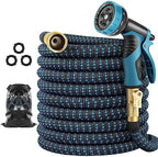 100 ft Expandable Garden Hose - All New 2026 Retractable Water Hose with 3/4" Solid Brass Fittings, Extra Strength Fabric - Flexible Expanding Hose with 10 Pattern Spray Nozzle by Artistan