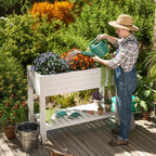 Large Elevated Raised Garden Bed with Legs,Outdoor Planter Box with Storage Shelf Drain Plug Water & Monitor for Backyard,Patio,Balcony(Ashen - Image 6