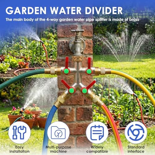 4 Way Brass Garden Hose Splitter 3/4" NPT Water Tap Connector with Individual Shut Off Valve Heavy Duty for Lawn Garden and Outdoor Use(red) - Image 5