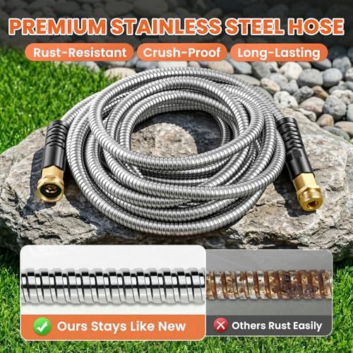 Cesun 50 ft Metal Garden Hose with 10 Function Nozzle, 50 foot x 5/8" - Image 2