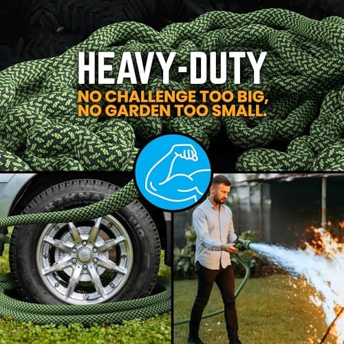 PowerFlow Metal Garden Hose, 25 Ft Non-Expandable Water Hose, Green - Image 3
