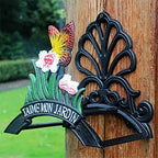 IOCCIOBB Garden Hose Holder Metal Durable Water Hose Hanger Wall Mounted Water Pipe Holds Rack Antique Garden Yard Decorative Wall Hose Hanger Reel with Welcome Sign Cast Iron Antique Design - Image 3
