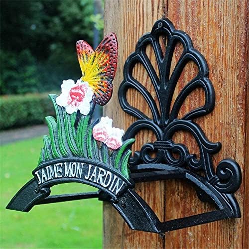 IOCCIOBB Garden Hose Holder Metal Durable Water Hose Hanger Wall Mounted Water Pipe Holds Rack Antique Garden Yard Decorative Wall Hose Hanger Reel with Welcome Sign Cast Iron Antique Design - Image 3