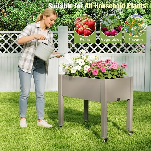 Fancyango Raised Garden Bed with Wheels 26.3" Hx2 -Gray - Image 4