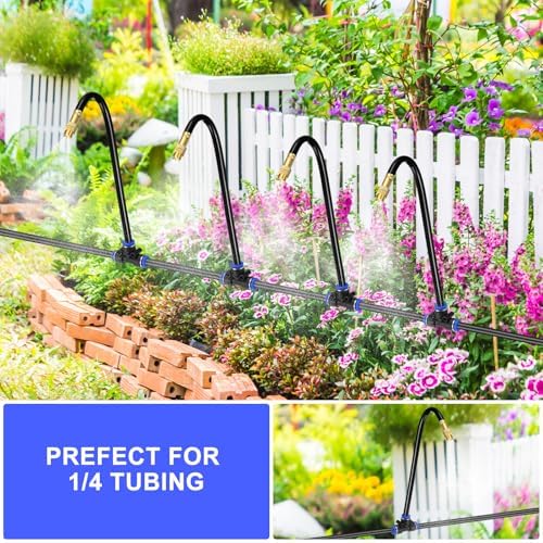 M METERXITY 1-Set Brass Misting Nozzles Tees, 12inch/30cm Tube Len 3-in-1(Dripping, Spraying, Shutoff) Adjustable Copper Water Mister Sprayer for 0.31"/8mm Tubing Irrigation [Gold Tone/Black] - Image 7
