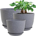 UOUZ 12/10/9 Large Modern Plant Pots, Plastic Planters with Drainage Holes and Saucers for Indoor Outdoor Plants Flowers, Grey Speckles by UOUZ