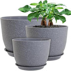 UOUZ 12/10/9 Large Modern Plant Pots, Plastic Planters with Drainage Holes and Saucers for Indoor Outdoor Plants Flowers, Grey Speckles by UOUZ