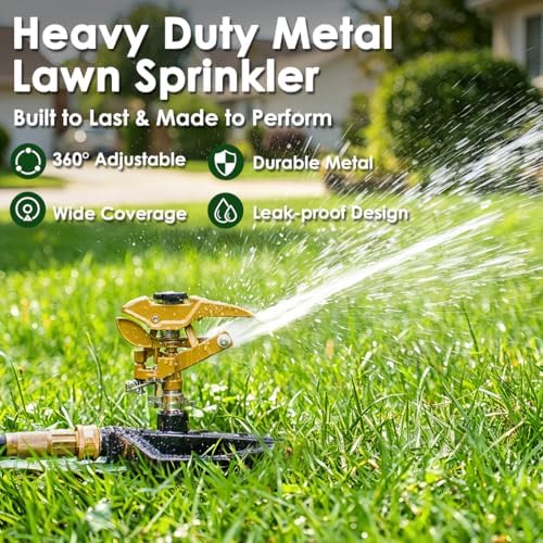 FANHAO 100% Metal Impact Lawn Sprinkler for Yard, Covers Up to 5800 sq. Ft - Image 2