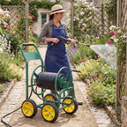 Goplus Garden Hose Reel Cart, 330ft 5/8" or 400ft 1/2" Large Capacity, Heavy-Duty Metal Hose Cart w/4 Wheels, Portable Water Hose Organizer for Outdoor Yard Planting Lawn - Image 3