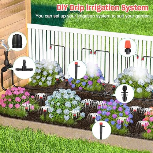 Drip Irrigation System, Upgrade 174FT Quick Connector Garden Watering System Kit for Lawn Patio Raised Bed Greenhouse, Automatic Irrigation Equipment with 1/2''&1/4" Tubing,Drip Emitters,Connectors - Image 4