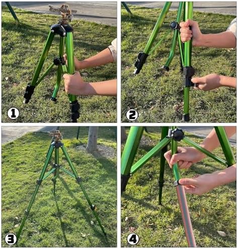 Biswing Impact Sprinkler Head on Tripod Base, Heavy Duty Lawn Sprinklers, 360 Degree Large Area Irrigation, Metal Sprinkler Nozzle & Solid Alloy Metal Extension Legs Flip Locks, 2 Pack - Image 5