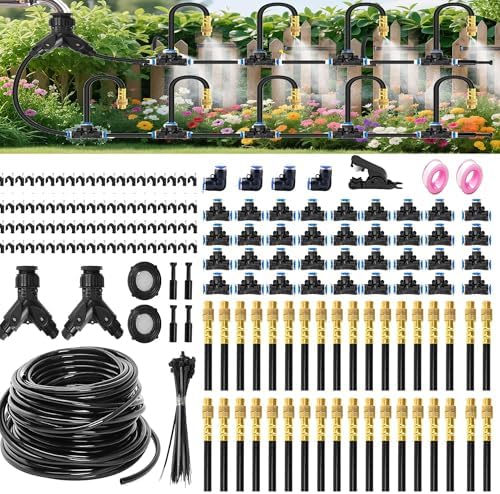 Drip Irrigation System with Brass Nozzles – 2026 Upgrade 200FT Garden Watering Kit with 36Pcs 360° Adjustable Misting Sprinklers Quick Connect Fittings for Raised Beds, Lawn, Patio by NWSTESLE