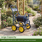 Goplus Garden Hose Reel Cart, 330ft 5/8" or 400ft 1/2" Large Capacity, Heavy-Duty Metal Hose Cart w/4 Wheels, Portable Water Hose Organizer for Outdoor Yard Planting Lawn - Image 3