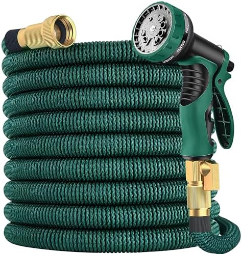 Expandable Garden Hose 50 ft with 10 Function Nozzle Sprayer, Lightweight & No-Kink Flexible Water Hose with Durable Latex Core & Solid Brass Fittings, 50ft Retractable Stretch Hose (DarkGreen) by Unknown