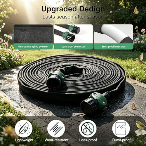 Flat Soaker Hose 25 ft 4-Pack with Splitter, 80% Water-Saving Drip Irrigation Hose 100 ft, Linkable DIY Garden Soaker Hose System for Garden Beds, Lawn, Vegetables & Trees (25ft 4-pack) - Image 3