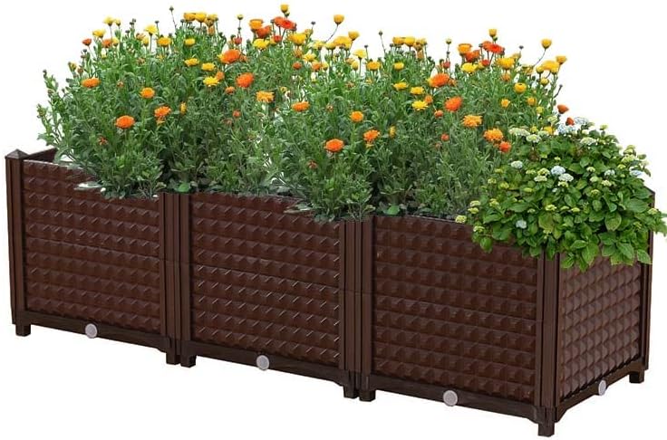YSUEFIJO Raised Garden Bed Planter, Elevated Plastic Raised Garden Bed Planter Box, Planting Raised Container with Water Design & Drainage Holes, for Flower Vegetable Herbs by WELCOMETOYSUEFIJO
